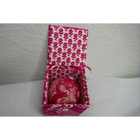 Vera Bradley Pink Twirly Birds Glass Ball Ornament In Fabric Box 2010 - Picture 9 of 9
